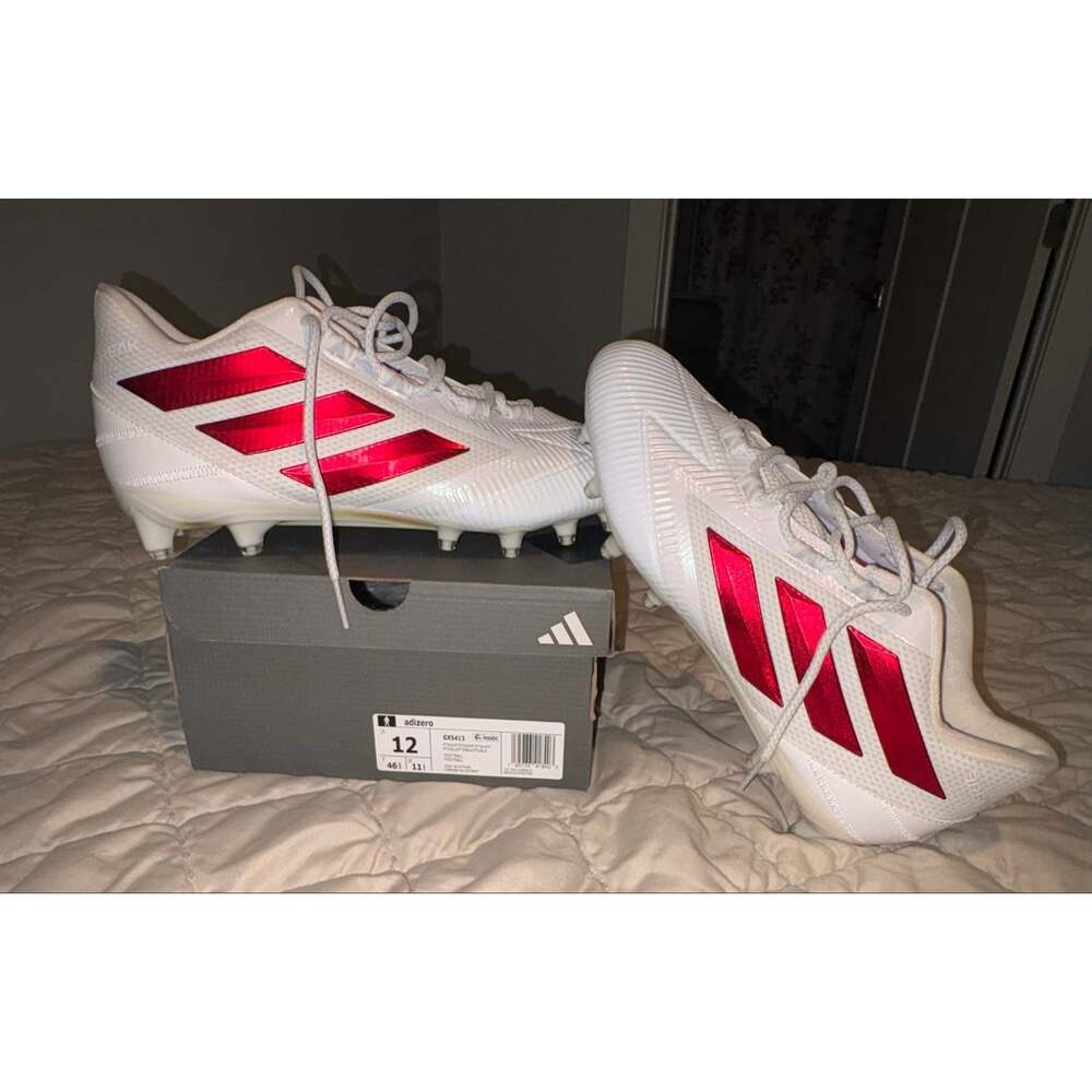 Adidas Adizero Football Cleats GX5413 White/Power Red Size 12